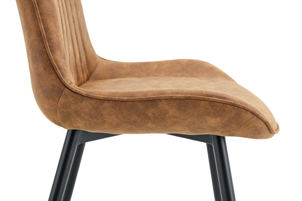 English Elm Dining Chairs Set of 4 Leathaire High Back with Black Metal Gold-Tipped Legs Brown W3493P444927