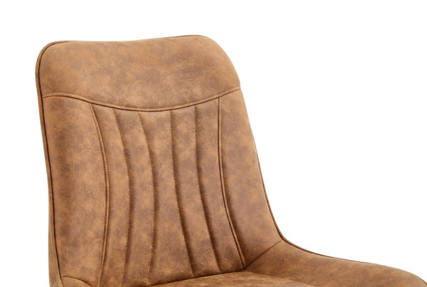 English Elm Dining Chairs Set of 4 Leathaire High Back with Black Metal Gold-Tipped Legs Brown W3493P444927