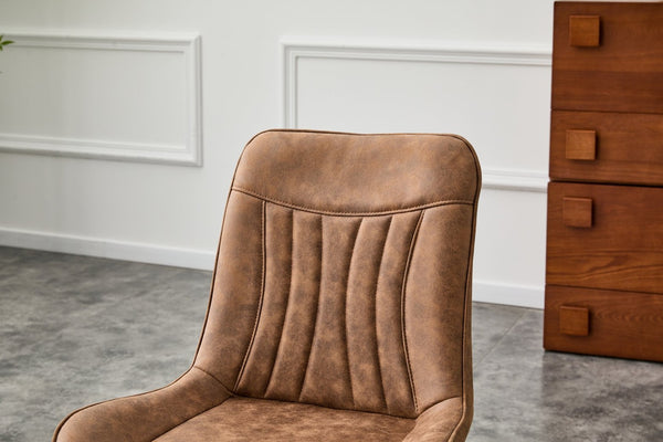 English Elm Dining Chairs Set of 4 Leathaire High Back with Black Metal Gold-Tipped Legs Brown W3493P444927