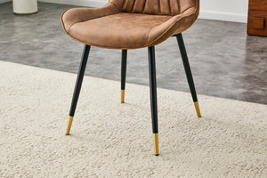 English Elm Dining Chairs Set of 4 Leathaire High Back with Black Metal Gold-Tipped Legs Brown W3493P444927