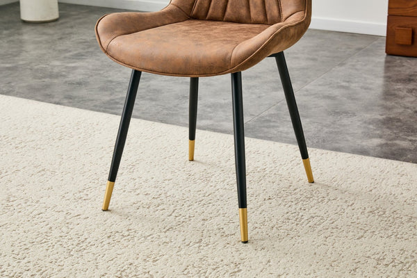 English Elm Dining Chairs Set of 4 Leathaire High Back with Black Metal Gold-Tipped Legs Brown W3493P444927