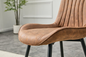 English Elm Dining Chairs Set of 4 Leathaire High Back with Black Metal Gold-Tipped Legs Brown W3493P444927