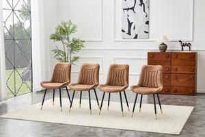 English Elm Dining Chairs Set of 4 Leathaire High Back with Black Metal Gold-Tipped Legs Brown W3493P444927