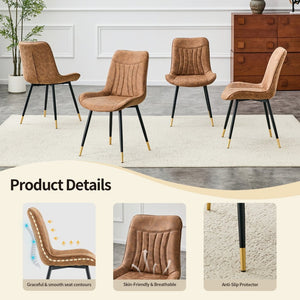 English Elm Dining Chairs Set of 4 Leathaire High Back with Black Metal Gold-Tipped Legs Brown W3493P444927