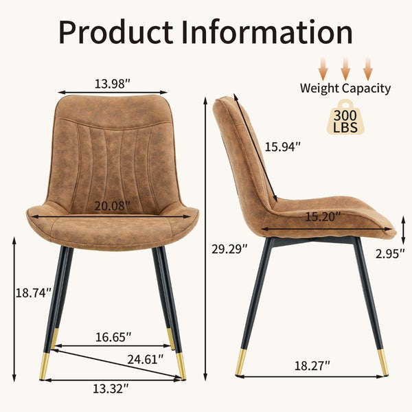 English Elm Dining Chairs Set of 4 Leathaire High Back with Black Metal Gold-Tipped Legs Brown W3493P444927