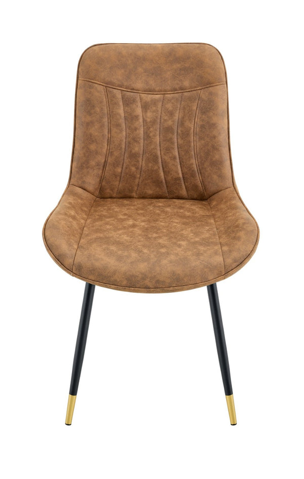 English Elm Dining Chairs Set of 4 Leathaire High Back with Black Metal Gold-Tipped Legs Brown W3493P444927