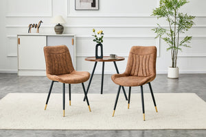 English Elm Dining Chairs Set of 2 Leathaire High Back with Gold Accent Legs for Modern Rooms Brown W3493P444934