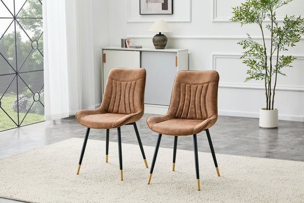 English Elm Dining Chairs Set of 2 Leathaire High Back with Gold Accent Legs for Modern Rooms Brown W3493P444934