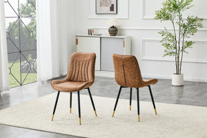 English Elm Dining Chairs Set of 2 Leathaire High Back with Gold Accent Legs for Modern Rooms Brown W3493P444934