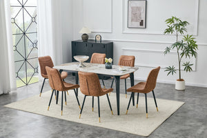 English Elm Dining Chairs Set of 2 Leathaire High Back with Gold Accent Legs for Modern Rooms Brown W3493P444934