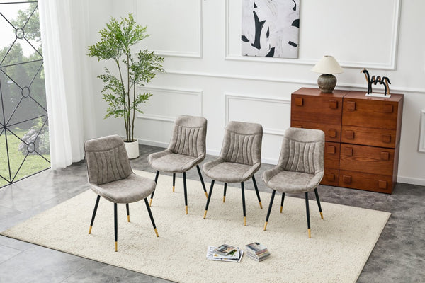 English Elm Dining Chairs Set of 4 Leathaire High Back with Black Metal Gold-Tipped Legs Gray W3493P444939
