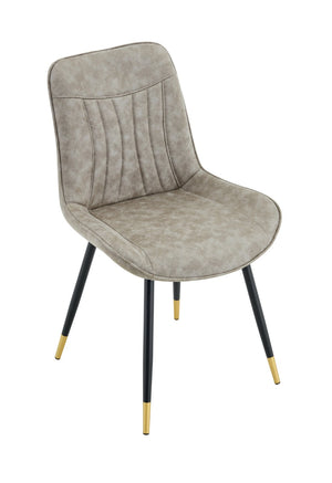 English Elm Dining Chairs Set of 4 Leathaire High Back with Black Metal Gold-Tipped Legs Gray W3493P444939