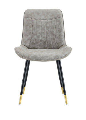 English Elm Dining Chairs Set of 4 Leathaire High Back with Black Metal Gold-Tipped Legs Gray W3493P444939