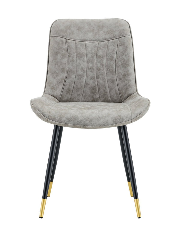 English Elm Dining Chairs Set of 4 Leathaire High Back with Black Metal Gold-Tipped Legs Gray W3493P444939
