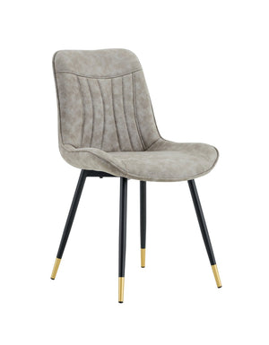 English Elm Dining Chairs Set of 4 Leathaire High Back with Black Metal Gold-Tipped Legs Gray W3493P444939