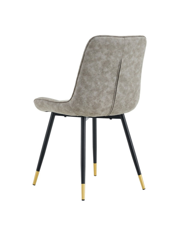 English Elm Dining Chairs Set of 4 Leathaire High Back with Black Metal Gold-Tipped Legs Gray W3493P444939