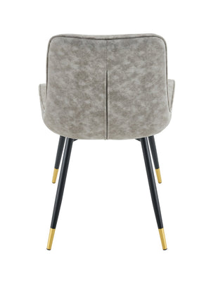 English Elm Dining Chairs Set of 4 Leathaire High Back with Black Metal Gold-Tipped Legs Gray W3493P444939