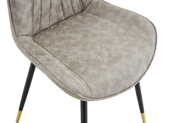 English Elm Dining Chairs Set of 4 Leathaire High Back with Black Metal Gold-Tipped Legs Gray W3493P444939
