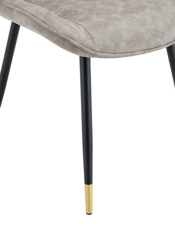 English Elm Dining Chairs Set of 4 Leathaire High Back with Black Metal Gold-Tipped Legs Gray W3493P444939