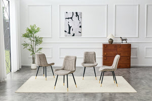 English Elm Dining Chairs Set of 4 Leathaire High Back with Black Metal Gold-Tipped Legs Gray W3493P444939