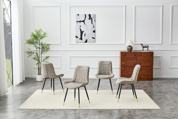 English Elm Dining Chairs Set of 4 Leathaire High Back with Black Metal Gold-Tipped Legs Gray W3493P444939