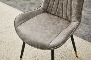English Elm Dining Chairs Set of 4 Leathaire High Back with Black Metal Gold-Tipped Legs Gray W3493P444939