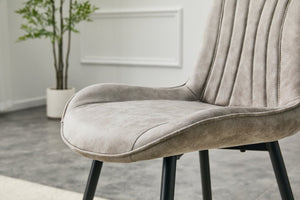 English Elm Dining Chairs Set of 4 Leathaire High Back with Black Metal Gold-Tipped Legs Gray W3493P444939
