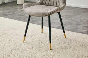 English Elm Dining Chairs Set of 4 Leathaire High Back with Black Metal Gold-Tipped Legs Gray W3493P444939