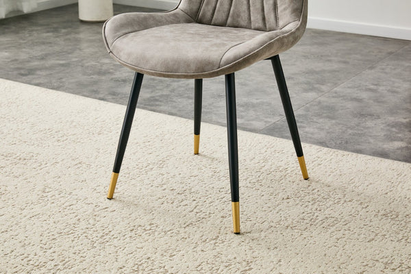 English Elm Dining Chairs Set of 4 Leathaire High Back with Black Metal Gold-Tipped Legs Gray W3493P444939