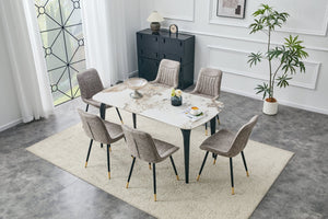 English Elm Dining Chairs Set of 4 Leathaire High Back with Black Metal Gold-Tipped Legs Gray W3493P444939