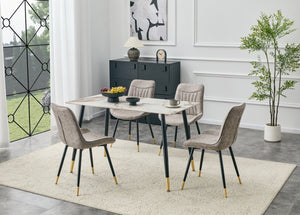English Elm Dining Chairs Set of 4 Leathaire High Back with Black Metal Gold-Tipped Legs Gray W3493P444939
