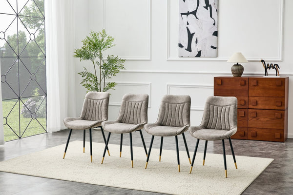 English Elm Dining Chairs Set of 4 Leathaire High Back with Black Metal Gold-Tipped Legs Gray W3493P444939