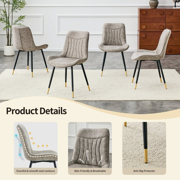 English Elm Dining Chairs Set of 4 Leathaire High Back with Black Metal Gold-Tipped Legs Gray W3493P444939