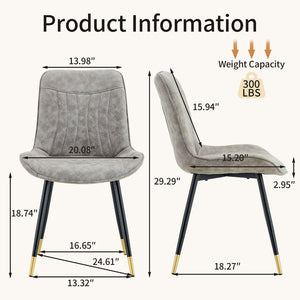 English Elm Dining Chairs Set of 4 Leathaire High Back with Black Metal Gold-Tipped Legs Gray W3493P444939