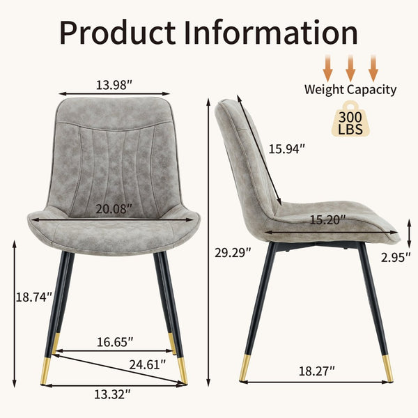 English Elm Dining Chairs Set of 4 Leathaire High Back with Black Metal Gold-Tipped Legs Gray W3493P444939