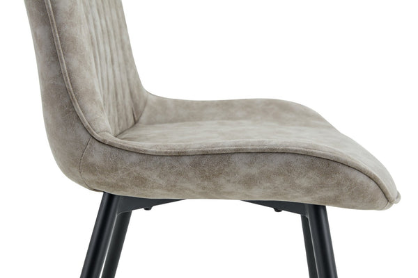 English Elm Dining Chairs Set of 4 Leathaire High Back with Black Metal Gold-Tipped Legs Gray W3493P444939