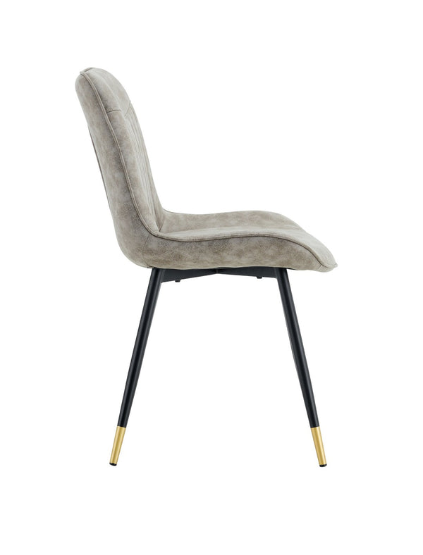 English Elm Dining Chairs Set of 4 Leathaire High Back with Black Metal Gold-Tipped Legs Gray W3493P444939