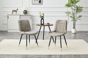 English Elm Dining Chairs Set of 2 Leathaire High Back with Gold Accent Legs for Modern Rooms Gray W3493P444943