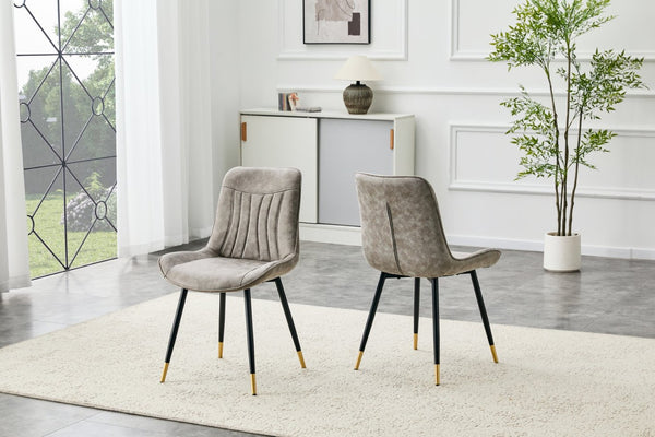 English Elm Dining Chairs Set of 2 Leathaire High Back with Gold Accent Legs for Modern Rooms Gray W3493P444943