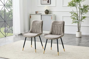 English Elm Dining Chairs Set of 2 Leathaire High Back with Gold Accent Legs for Modern Rooms Gray W3493P444943