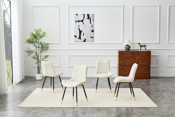 English Elm Dining Chairs Set of 4 PU Leather High Back Gold Tipped Legs Modern Glam Seating White W3493P444945