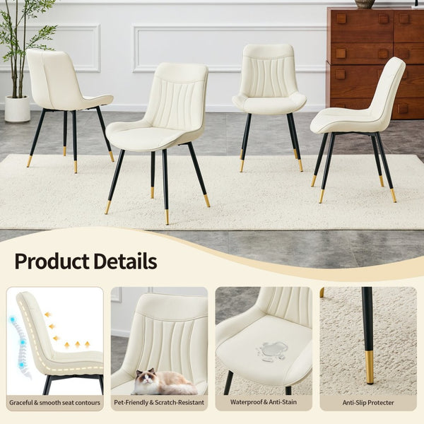 English Elm Dining Chairs Set of 4 PU Leather High Back Gold Tipped Legs Modern Glam Seating White W3493P444945