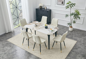 English Elm Dining Chairs Set of 4 PU Leather High Back Gold Tipped Legs Modern Glam Seating White W3493P444945
