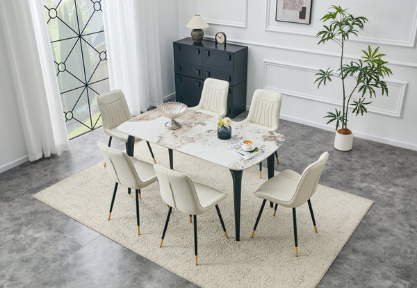 English Elm Dining Chairs Set of 4 PU Leather High Back Gold Tipped Legs Modern Glam Seating White W3493P444945