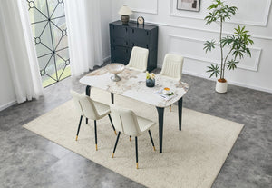 English Elm Dining Chairs Set of 4 PU Leather High Back Gold Tipped Legs Modern Glam Seating White W3493P444945