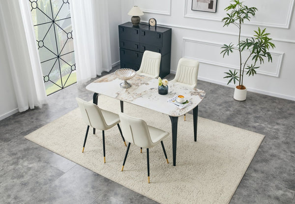 English Elm Dining Chairs Set of 4 PU Leather High Back Gold Tipped Legs Modern Glam Seating White W3493P444945