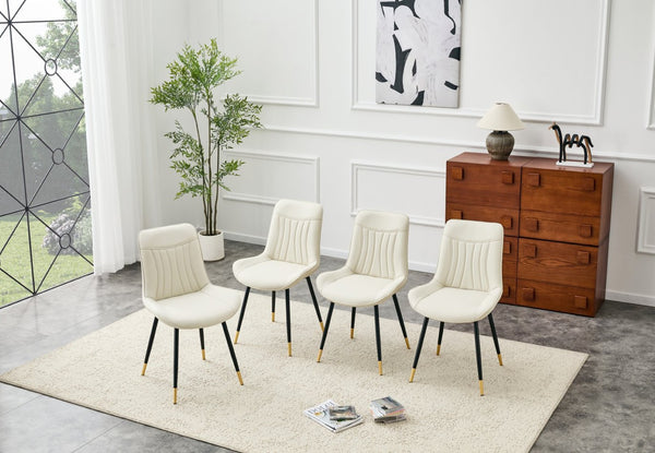 English Elm Dining Chairs Set of 4 PU Leather High Back Gold Tipped Legs Modern Glam Seating White W3493P444945