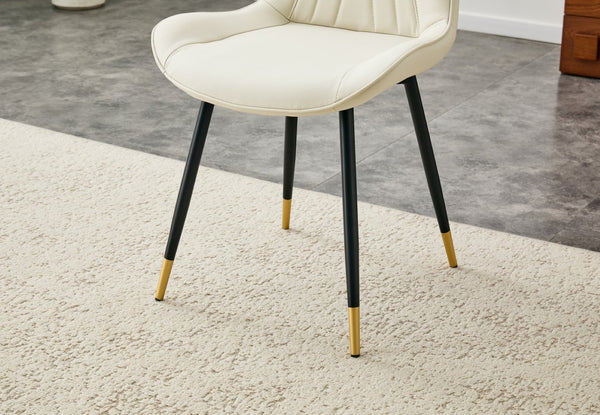 English Elm Dining Chairs Set of 4 PU Leather High Back Gold Tipped Legs Modern Glam Seating White W3493P444945