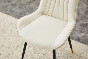 English Elm Dining Chairs Set of 4 PU Leather High Back Gold Tipped Legs Modern Glam Seating White W3493P444945