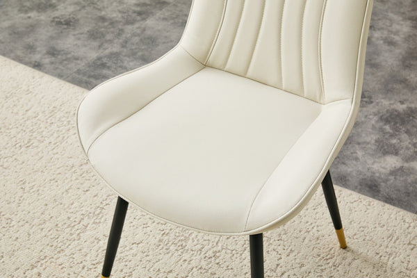 English Elm Dining Chairs Set of 4 PU Leather High Back Gold Tipped Legs Modern Glam Seating White W3493P444945